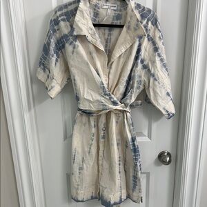Apiece Apart Blue and White Tie-Dye Wrap Dress